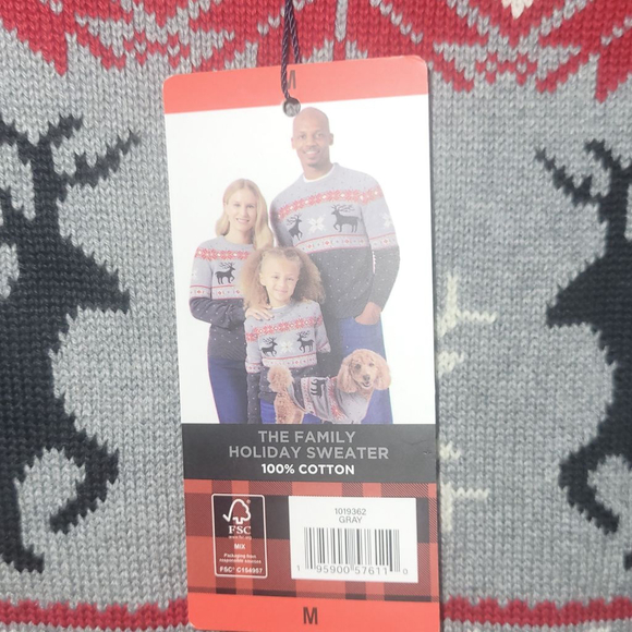 Women's Chaps Gray Red Reindeer Crew Neck Holiday Sweater M - Picture 5 of 6